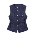 thumbnail image 2 of HH TRAF Moda Mujer Botones Bolsillos Decoración Casual Slim Chaleco Superior Mujeres Chic Cuello Redondo Sin Mangas Textura Chaleco Superior Mujer, 2 of 4