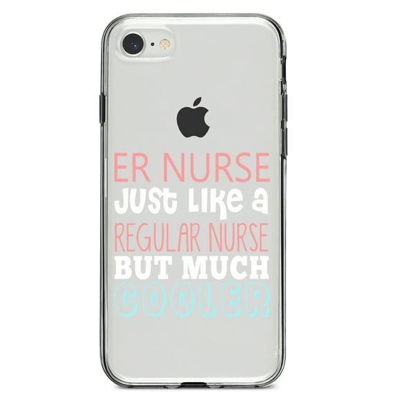 DistinctInk Clear Shockproof Hybrid Case for iPhone 7 8 SE (2020 Model) 4.7" Screen TPU Bumper Acrylic Back Tempered Glass Screen Protector - ER Nurse Just Like Regular But Cooler