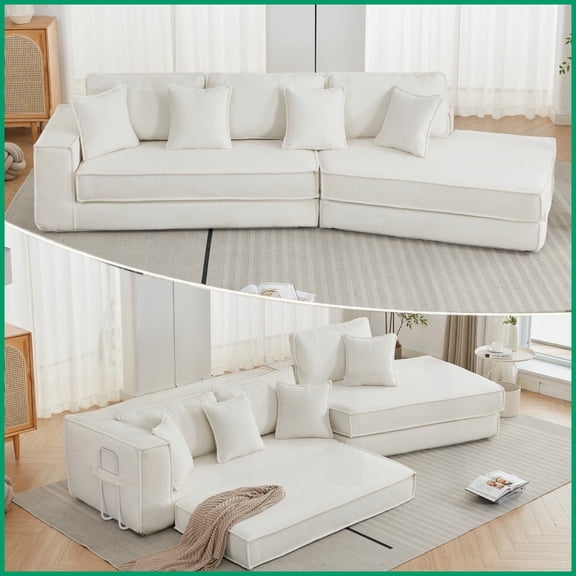 3-Seat Lamb Velvet Convertible Sleeper Sofa Bed – Space-Saving Gaming Couch for Living Room, Beige