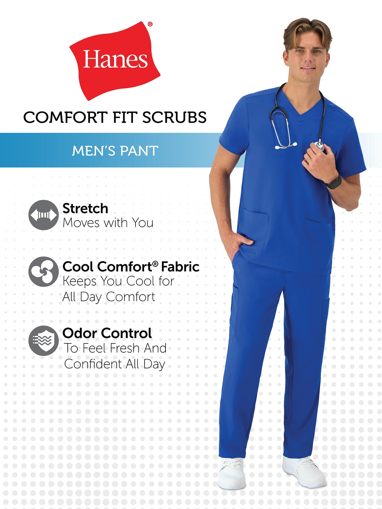 Hanes Mens Hanes Men's Scrubs Drawstring Scrub Pants, Straight Leg, Comfort Fit, Sizes S-3XL