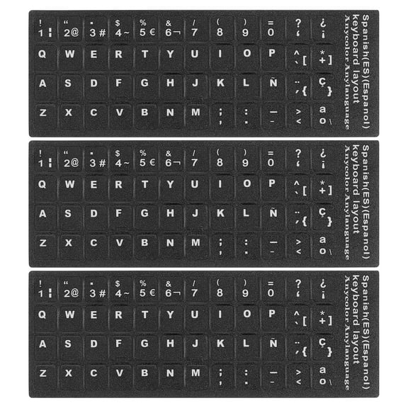 Spanish Keyboard Stickers PC Keyboard Stickers Black Background with White Lettering 3Pcs