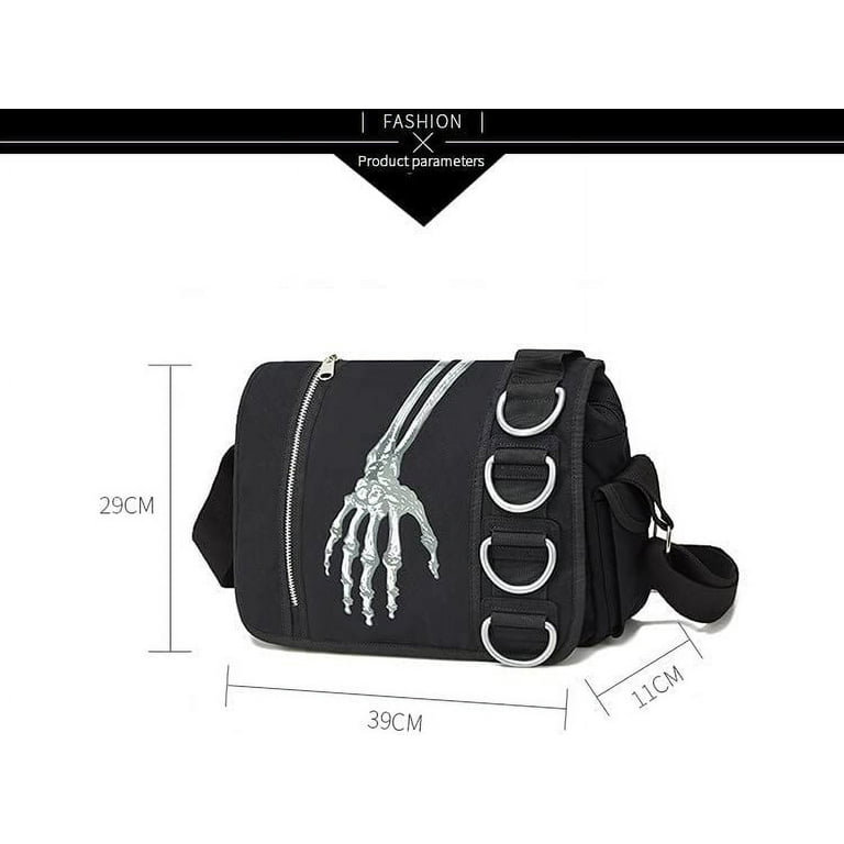 Danceemangoos Grunge Messenger Bag for School Fairy Aesthetic Tote Bag Y2K Goth Punk Skull Purse Gothic Indie Accessories (Black), Adult Unisex, Size