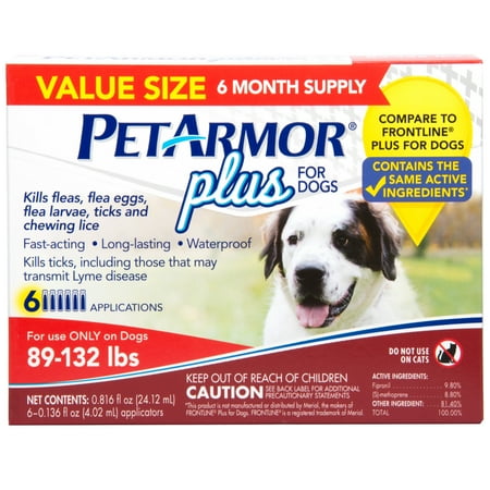 PetArmor Plus Flea & Tick Prevention for Extra Large Dogs with Fipronil (89 to 132 Pounds), 6 Monthly Treatments