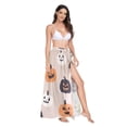 thumbnail image 2 of FORMRS Womens Long Sarong Beach Wrap Semi-Sheer Bikini Skirt Bathing Swimsuit Cover Up, Beige Halloween Pumpkin, 2 of 7