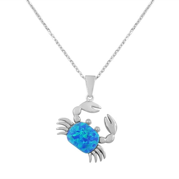 925 Sterling Silver  Womens Blue Turquoise-Tone Crab Marine Simulated Opal Pendant Necklace