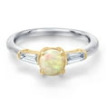 thumbnail image 3 of Gem Stone King 10K Two Tone Gold White Ethiopian Opal and Lab Grown Diamond Engagement Ring for Women | 0.86 Cttw | Round Cabochon 6MM | Gemstone October Birthstone | Size 9, 3 of 6