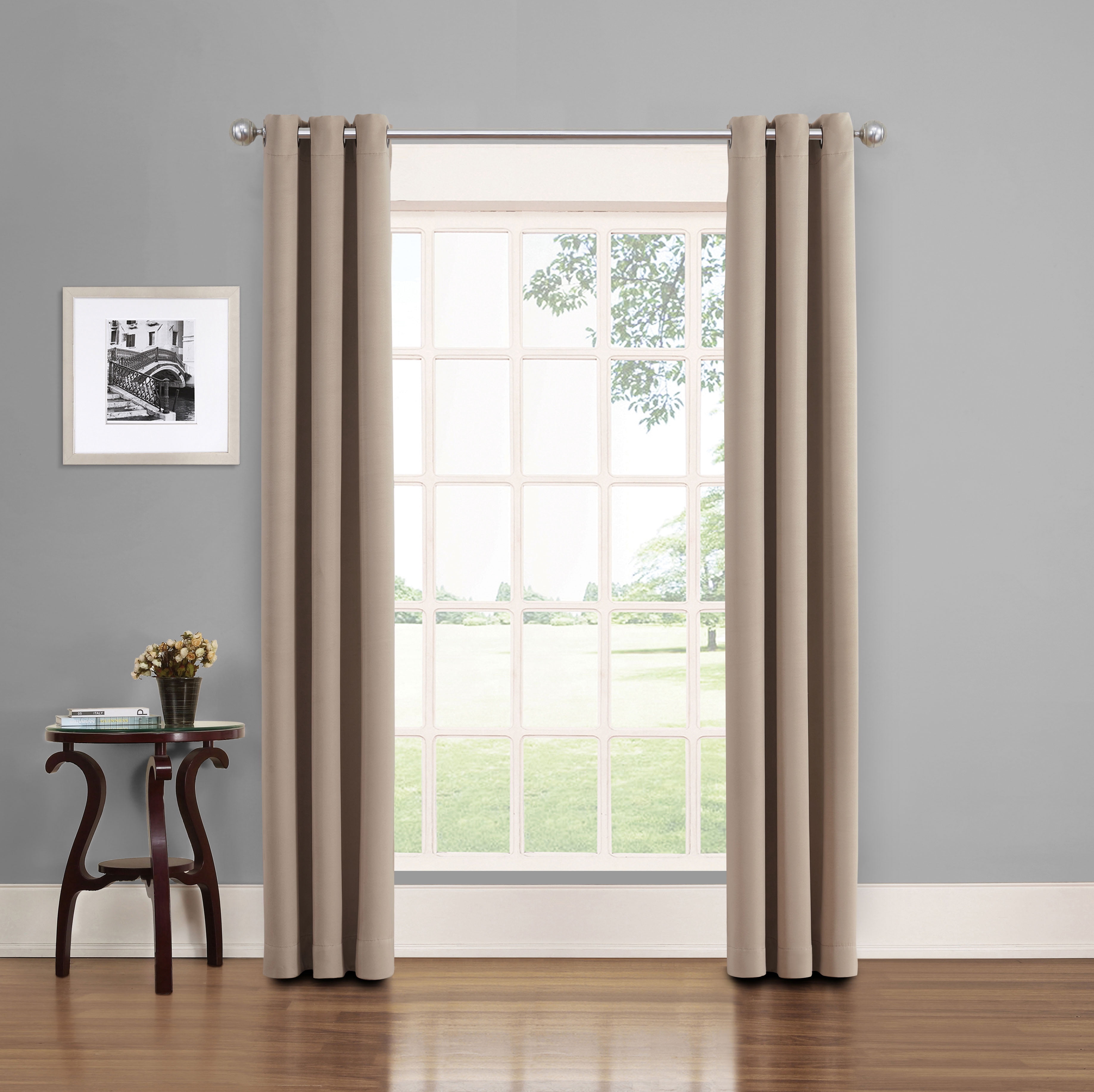 Eclipse Phoenix Solid Blackout Curtains, Set of 2, 84 Inch Long Blackout Curtains, 37"W x 84"L, Wheat