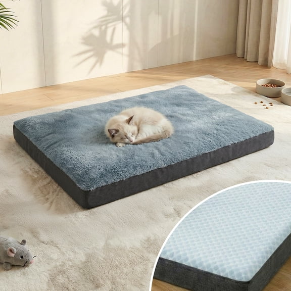 Orthopedic Dog Bed for Large Dogs, 2-in-1 Double Sided Pet Crate Bed Mat, Cool for Summer Warm for Winter, Waterproof with Removable Washable Cover, Egg Crate Foam Support, Anti-Slip Deluxe Plush Dog