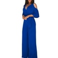 thumbnail image 2 of Baqcunre Jumpsuits for Women Casual V-neck Drop-shoulder Short-sleeved High-waist Belted Wide-leg Pants Jumpsuit Wide Leg Pants Woman Pants for Women One Piece Jumpsuit Womens Clothes Dark blue XXL, 2 of 8