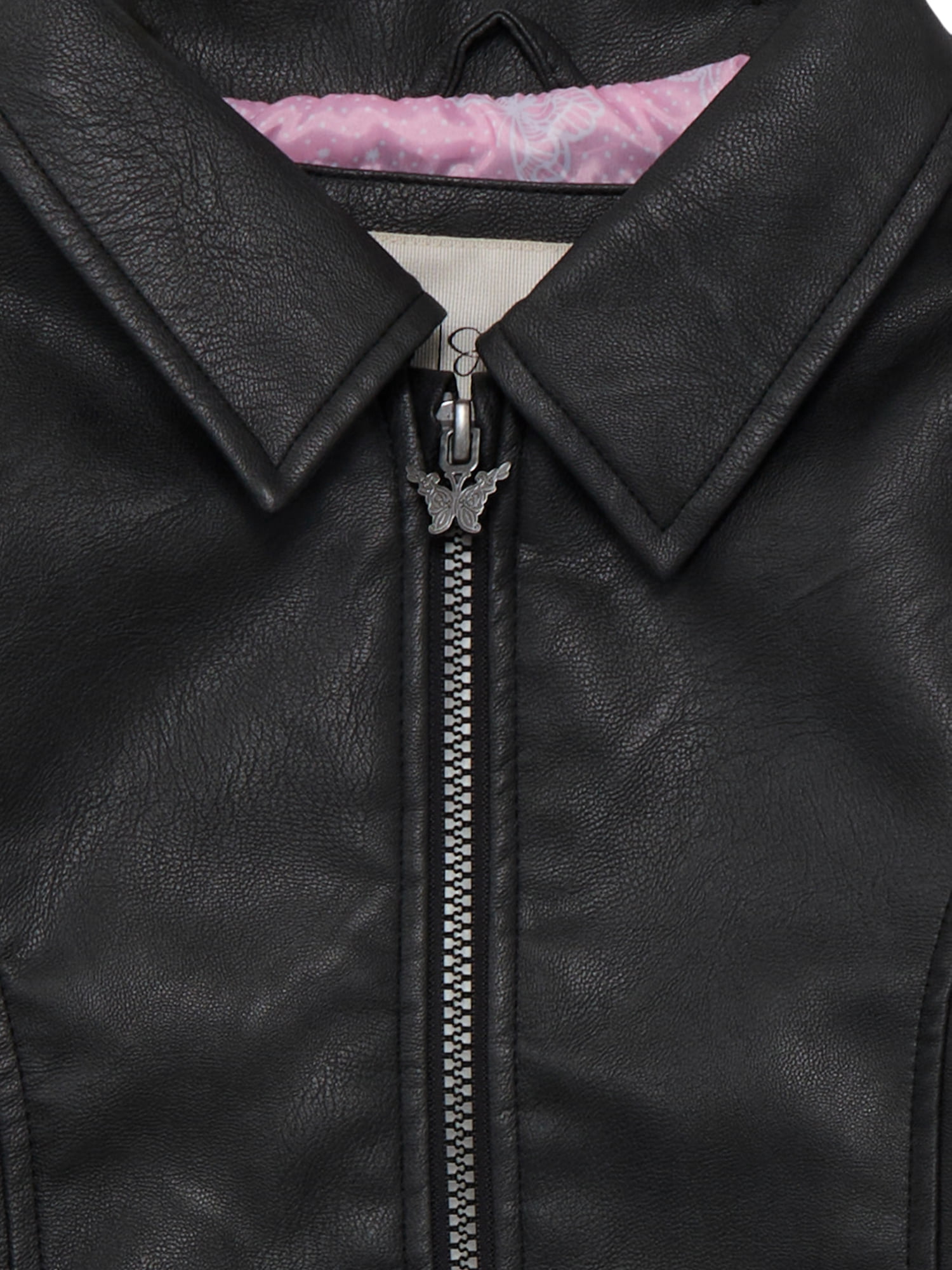 Jessica Simpson Girls Faux Leather Ruffle Moto Jacket, XS-2XL