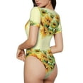thumbnail image 3 of Balery Women'Ssunflowers On A Yellow Background Crew Neck Round Neck Short Sleeves Slim Fit Casual Basic Extender Bodysuit Daily Jumpsuit T Shirts-Medium, 3 of 9