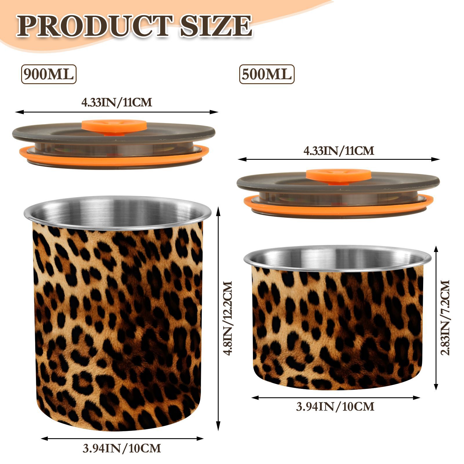 Leopard Print Cheetah Airtight Coffee Bean Canister 30oz Food Storage Containers with Lids For Gournd, Tea, Sugar, Flour, Rice, Cereal, Candy Cookie Jar