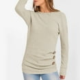 thumbnail image 4 of Sweatshirts Women Crew Neck Long Sleeve Solid Color Casual Loose Outdoor Sport Workout Shirt for Women Beige M, 4 of 9