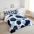 thumbnail image 4 of Erosebridal Geometry Hexagon Bedding Full Navy Blue Comforter Set, Watercolor Honeycomb Down Comforter Abstract Tie Dye Bedding Comforter Sets, Luxury Gold Hexagon Duvet Insert Microfiber, 4 of 5