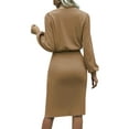 thumbnail image 4 of ShomPort Women's Fall Long Sleeve Sweater Dress Crew Neck Slim Ribbed Knit Slit Midi Dress, 4 of 4