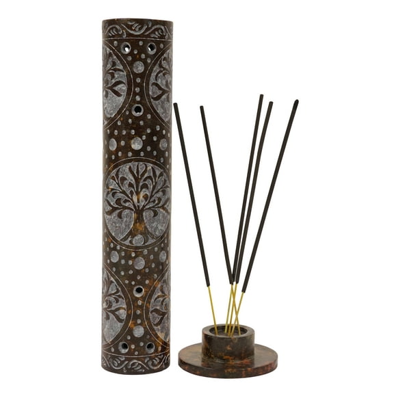 IBA Indianbeautifulart Handmade Stone Incense Stick Burner | Candle Stick Holder | Tea Light Burner , Perfect Tree Carving for Gifting- Decorative Home and Kitchen Decor (10x 2 Inches)