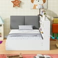 thumbnail image 2 of Euroco Wood Twin Size Platform Bed with Storage Headboard and Shelves, 2 Drawers Floor Bed for Kids, White, 2 of 11