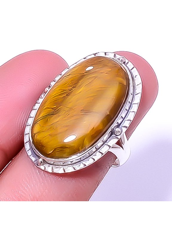 Nellite - Aka Honey Stone Handmade Gemstone 925 Sterling Silver Ring s.8 A330, Christmas Gift, Gemstone Silver Jewelry, Nellite Ring, New Year Sale