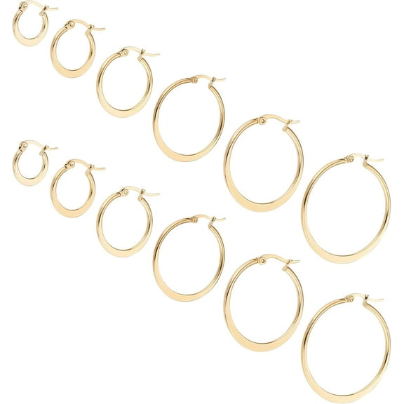 6 Sizes 15/20/23/30/34/40 mm 24pcs Huggie Earrings Hypoallergenic Stainless Steel Hoop Earring 1x0.7mm Pin Small to Large Hoop Earrings Set Earwires Components Gold Hoop Earrings Golden