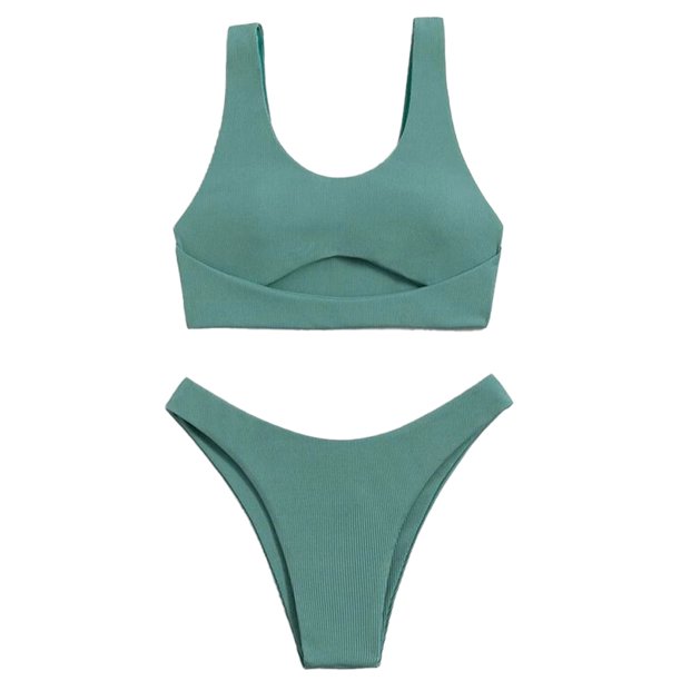 Nuevo traje de baño dividido sentido femenino ahuecado color sólido parte de atrás bonita bikini estilo de vacaciones