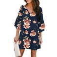 thumbnail image 2 of Fesfesfes Women Casual Dress Dress Sweet And Cute V-Neck Printed Bell Sleeve Shift Dress Mini Dress, 2 of 8
