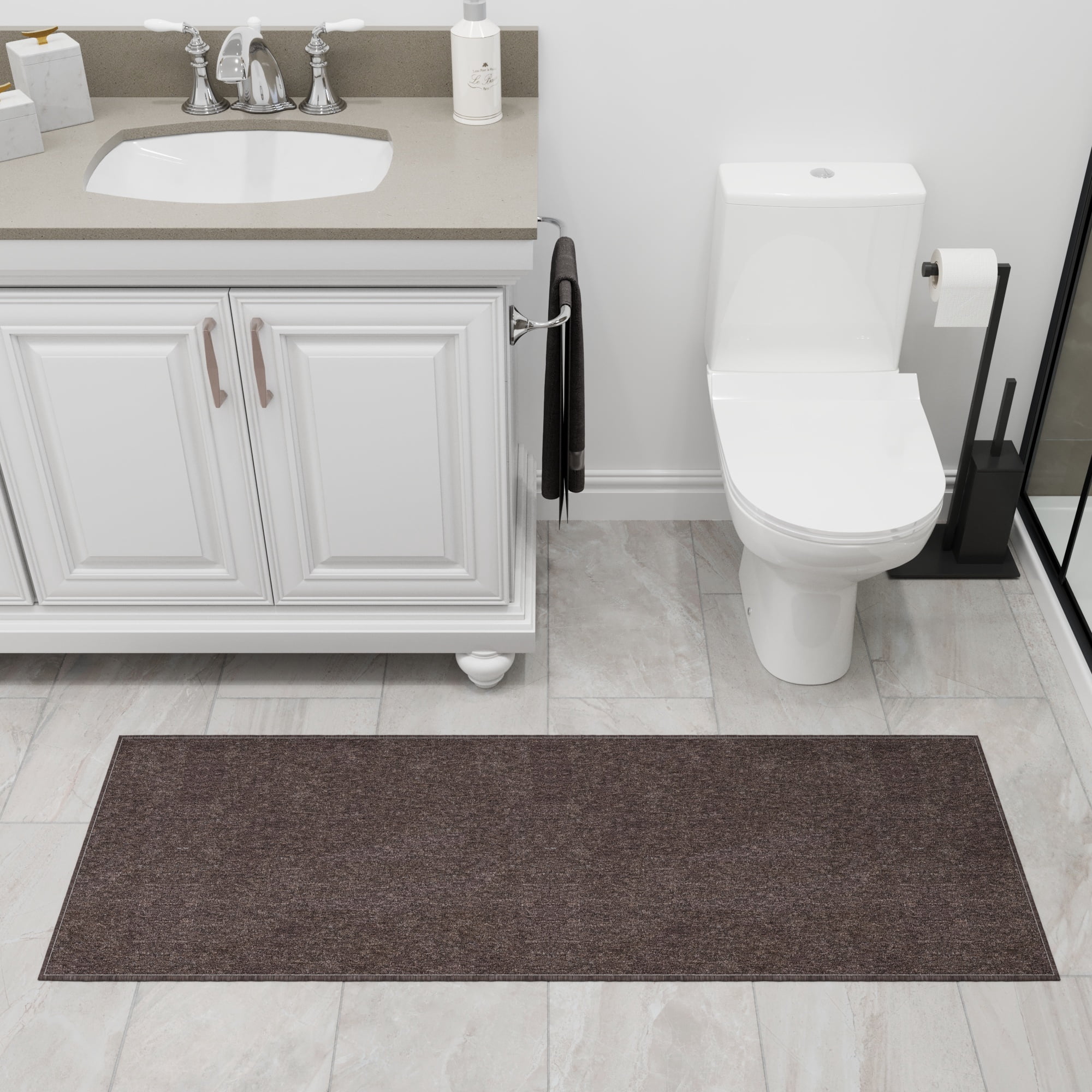 Ottomanson Non-Slip Hallway Runner Rug 20" x 59" Stain-Resistant Low Pile Carpet for Kitchen, Brown