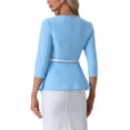 thumbnail image 3 of INSPIRAR CHIC Blusas Peplum para Mujeres de Manga 3/4 con Cinturón Elegante para Trabajo XL Azul Cielo, 3 of 5