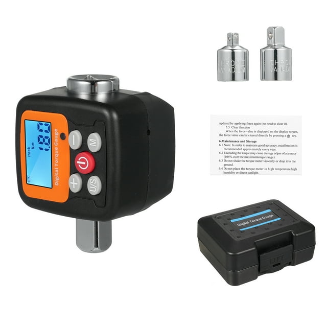 Tignapoo ENGC-200 Digital Torque Wrench Meter with 1/2" to 1/4" & 3/8" Adapters, Multi-Unit Conversion, Sound & Light Alarm, Dual Modes, Black & Orange Design, Battery Not Included