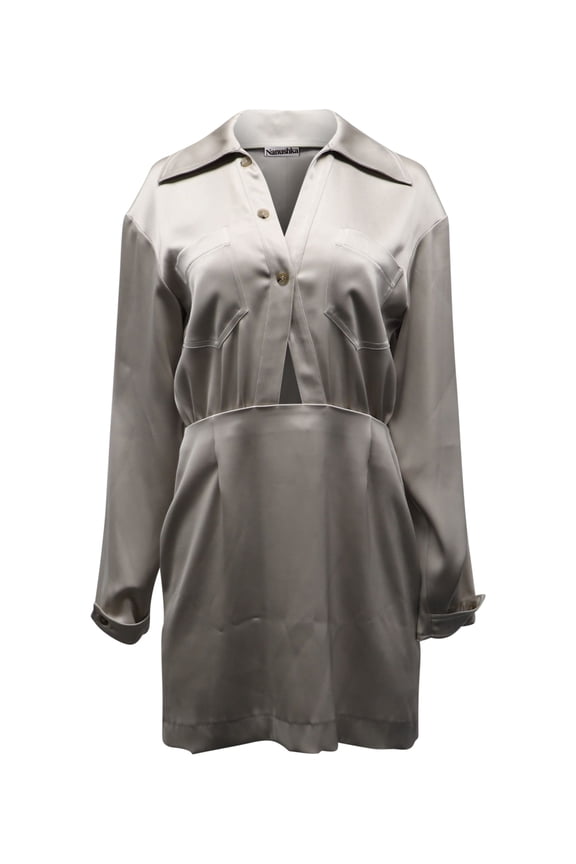Pre-Owned Nanushka Cutout Shirt Dress in Taupe Triacetate Polyester