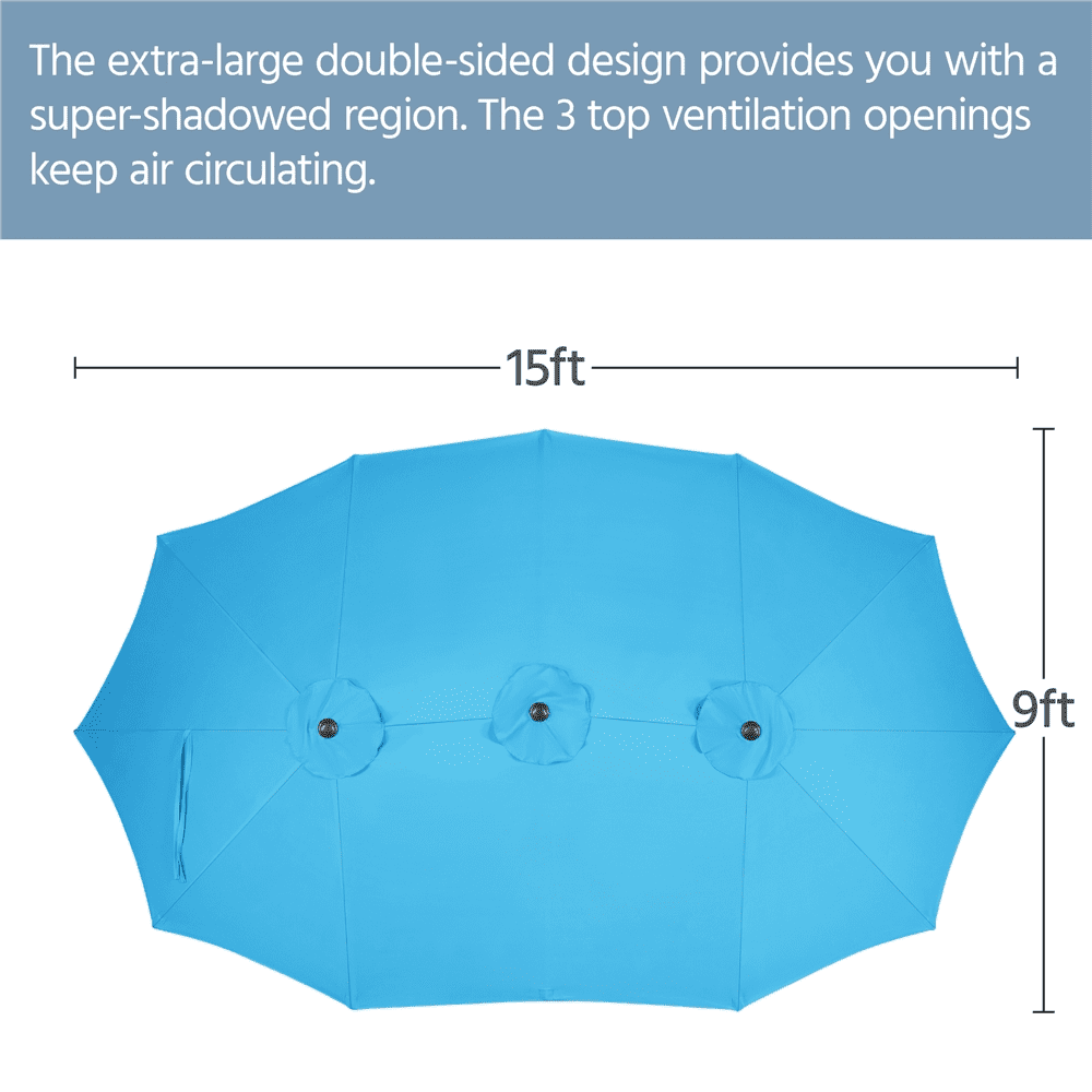 Renwick 15 FT Twin Patio Parasol with Crank Lift, Sky Blue