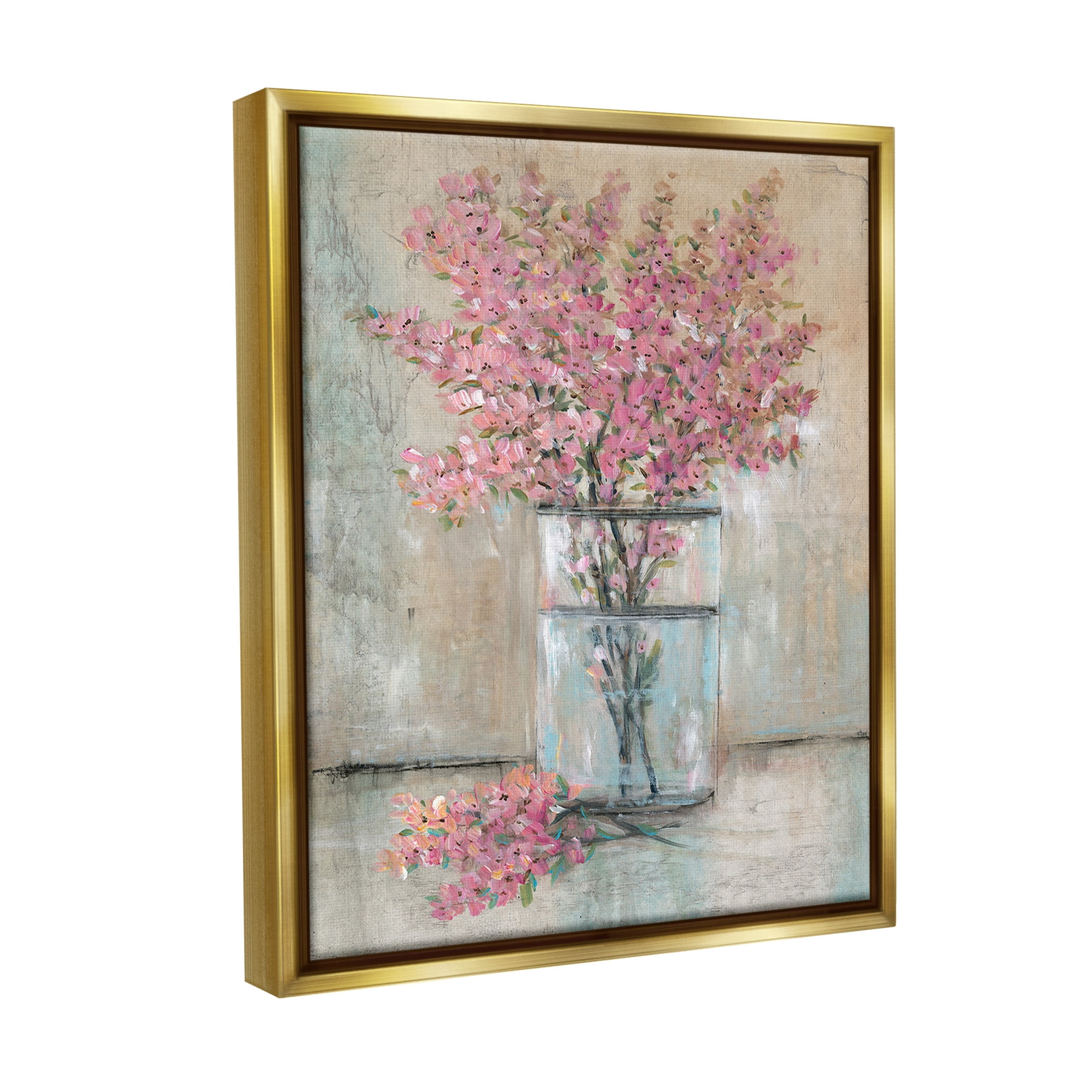 Stupell Industries Cherry Blossom Twigs Botanical & Floral Painting Gold Floater Framed Canvas Art Print Wall Art, 25 x 31