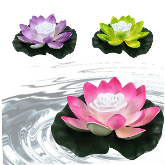 3Pcs Solar Powered Floating Pool Light, Lotus Flower Light with Color Changing, Led Lifelike Floating Lamp Battery Operated Lily Pad Flower