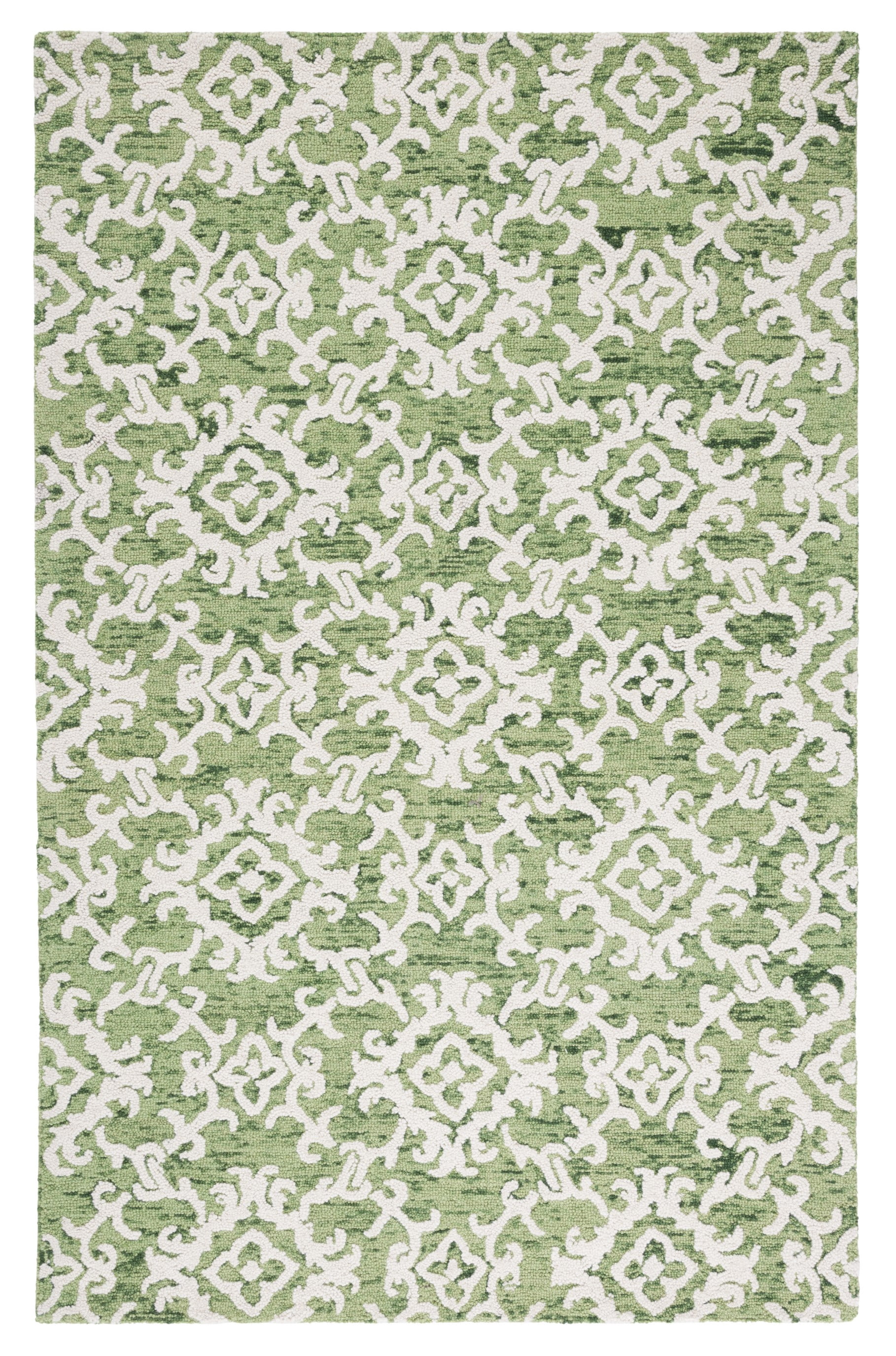 SAFAVIEH Blossom Cletus Geometric Wool Area Rug, Green/Ivory, 5' x 8'