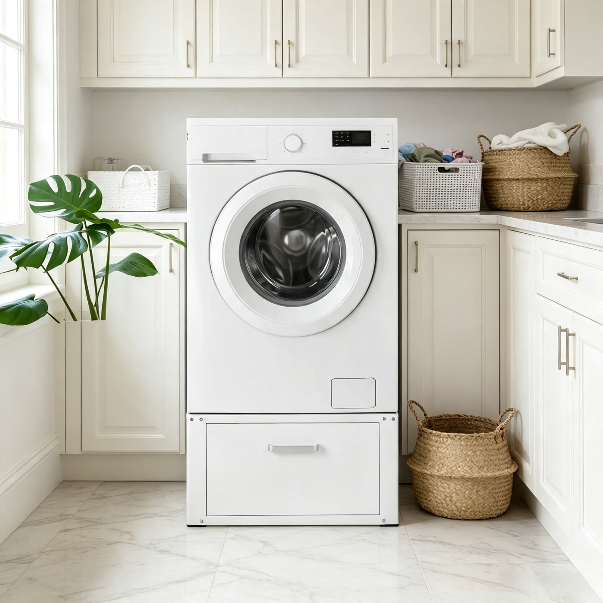 27" Wide Laundry Pedestal for Washer & Dryer, 14.4" Height 660 lbs Capacity Base Stand, Heavy Duty Universal Fit Platform with Drawer & Rich Accessories