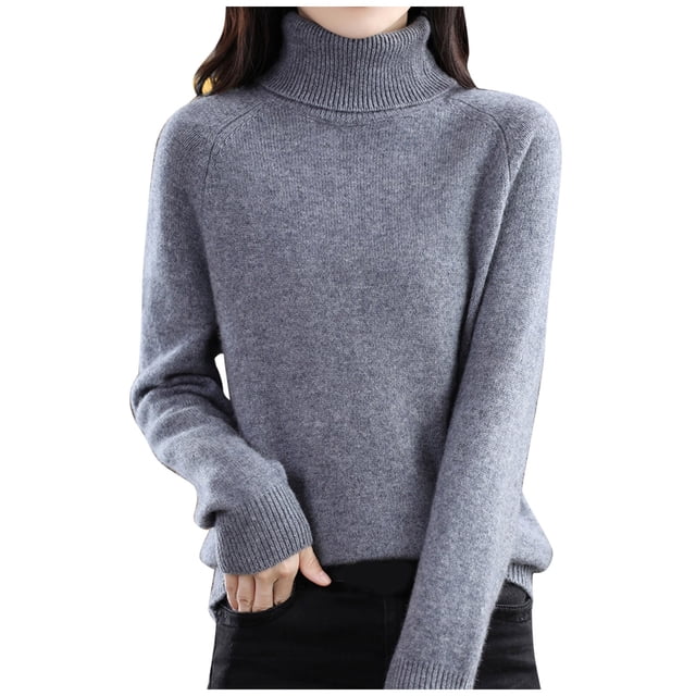 Gibobby Suéter Navideño Mujer Otoño nuevo suéter de cuello sueltas de tamaño suéter de punto grueso camisa inferior (Gris, XL)