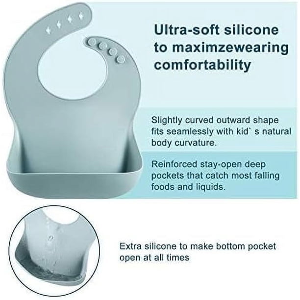 Juego de 3 Baberos de Silicona para Bebé de - Impermeable, Suave, Unisex, 10-72 Meses (Marrón/Azul/Verde) Babero de silicona para niños