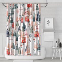 Christmas Tree and House Pattern Shower Curtain 72"x72" ,Bathroom Decorative Shower Curtains Set with 12 Hooks,Modern Waterproof Washable Shower Curtain