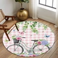 thumbnail image 2 of Round Rugs 5Ft, Spring Round Area Rug Washable Indoor Throw Carpet, Bicycles Leaves Butterfly Flowers Pink Buffalo Plaid Soft Non Slip Circle Rug for Cabinet Bathroom Home Decor Aesthetic, 2 of 8