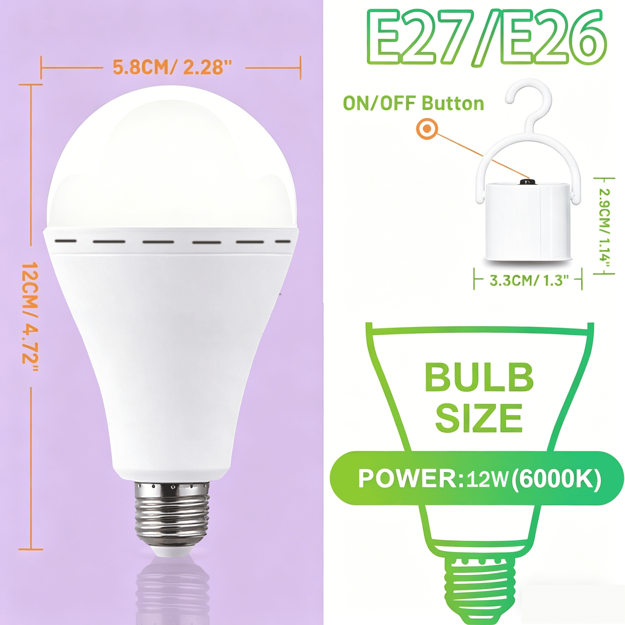 8pcs Rechargeable Emergency LED Light 12W E27 Base,for Power Outages Emergency Use