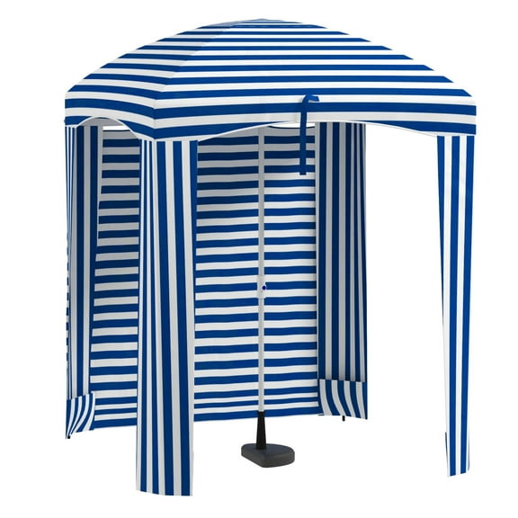 Outsunny Beach Umbrella 5.9' x 5.9', Portable Cabana with Walls, Vents & Sandbags - Blue & White Stripe