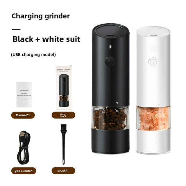 Portable USB Rechargeable Electric Grinder Set: Multi-Functional for Pepper & Spices, Compact Design with Efficient Blades, Durable Material, Easy to Use - Black & WhiteKitchen Tool for Home & Travel