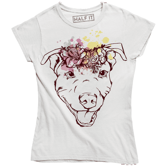 Pitbull Wearing A Floral Crown Funny Sketch Dog Women's T-Shirt