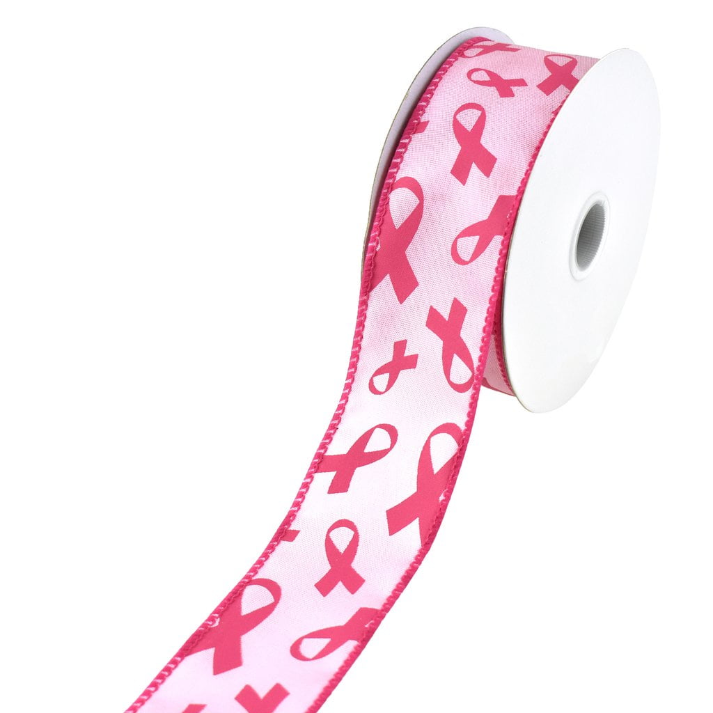 Breast Cancer Ribbon Symbols Wired Ribbon, 1-1/2-Inch, 10-Yard