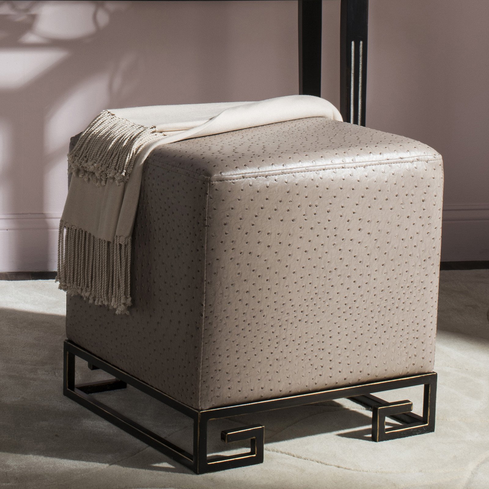 Safavieh Matthias Bicast Leather Faux Ostrich Ottoman