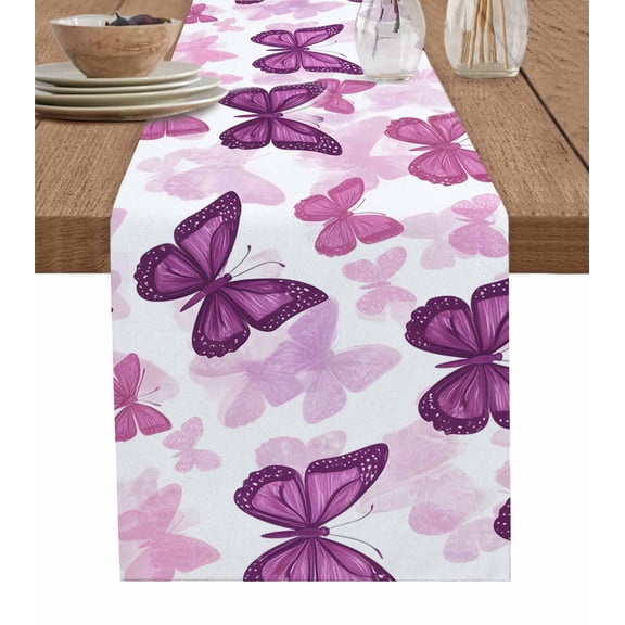Purple Butterflies Table Runner 70 Inches, Spring Summer Butterfly Bed Runner Dresser Scarves Tabletop for Indoor Outdoor Parties/Ceremony/Banquet, 13" x 70"