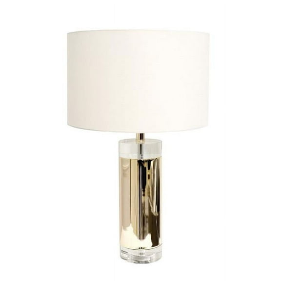 Pasargad Home 23 in. Jupiter Glass Base & Steel Body with Shade Table Lamp, White & Gold