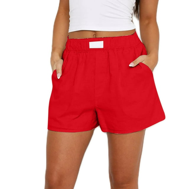 FNFYFH Liquidation Shorts de Gym d'Été pour Femmes Coupe Ample Respirant pour Course, Rouge
