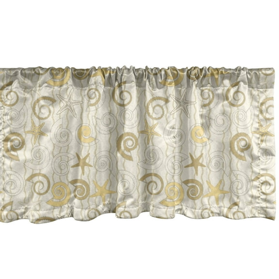 Ambesonne Nautical Window Valance, Sea Shells and Starfishes, 54" X 18", Eggshell Khaki Mustard