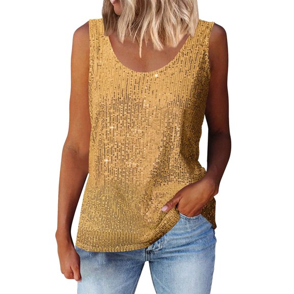 Tank Tops For Women Summer Fashion Sequin Tops Neck Sequin Sleeveless Tanks Tops Blouses Camisole Tops For Women