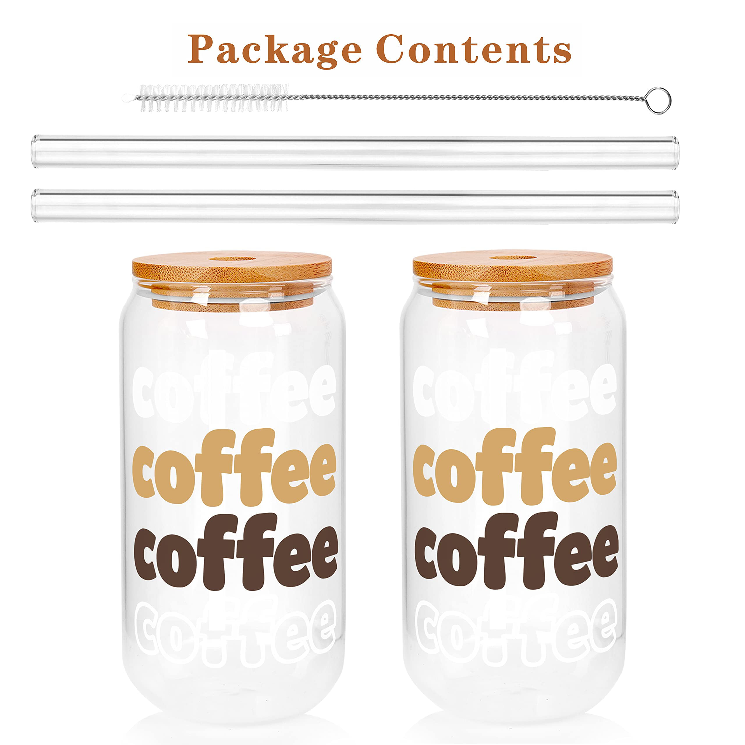 VITEVER [ 8 Pack ] 20 OZ Glass Cups with Bamboo Lids and Glass  Straw - Beer Can Shaped Drinking Hurricane Glasses, Iced Coffee Glasses,  Cute Tumbler Cup, Aesthetic Coffee